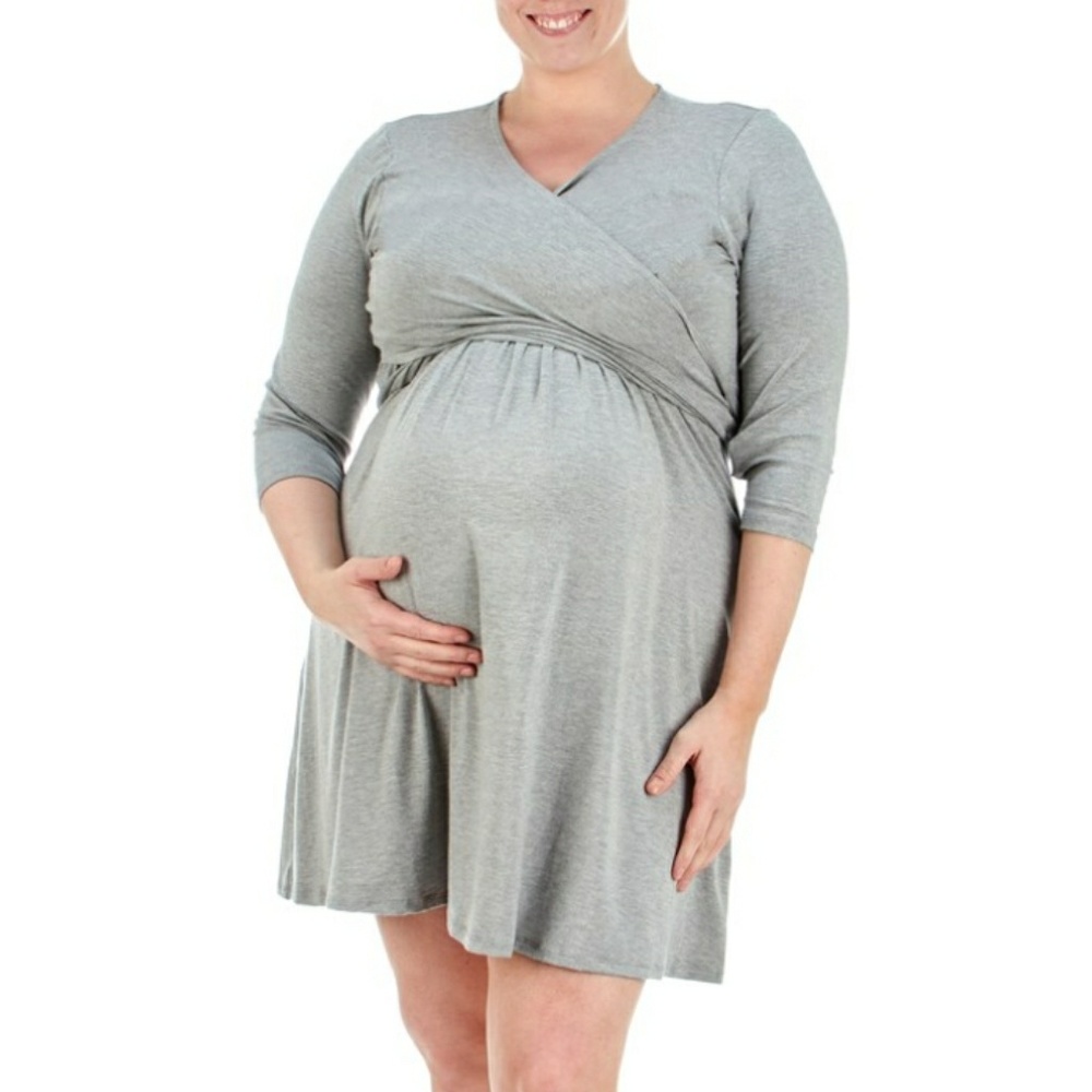 Heather Gray Wrap top Maternity /Nursing Dress